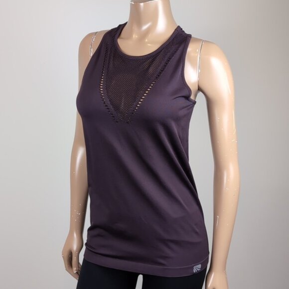 Marika Laser Cut Tank Top Sheer Fishnet Mesh Vneck Racerback Yoga Sporty Plum - Picture 4 of 9